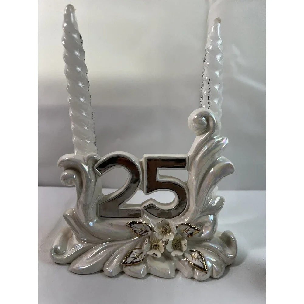 Norcrest Golden Dogwood 25th Anniversary Candle Holder W/2 Candle Lefton Figurin